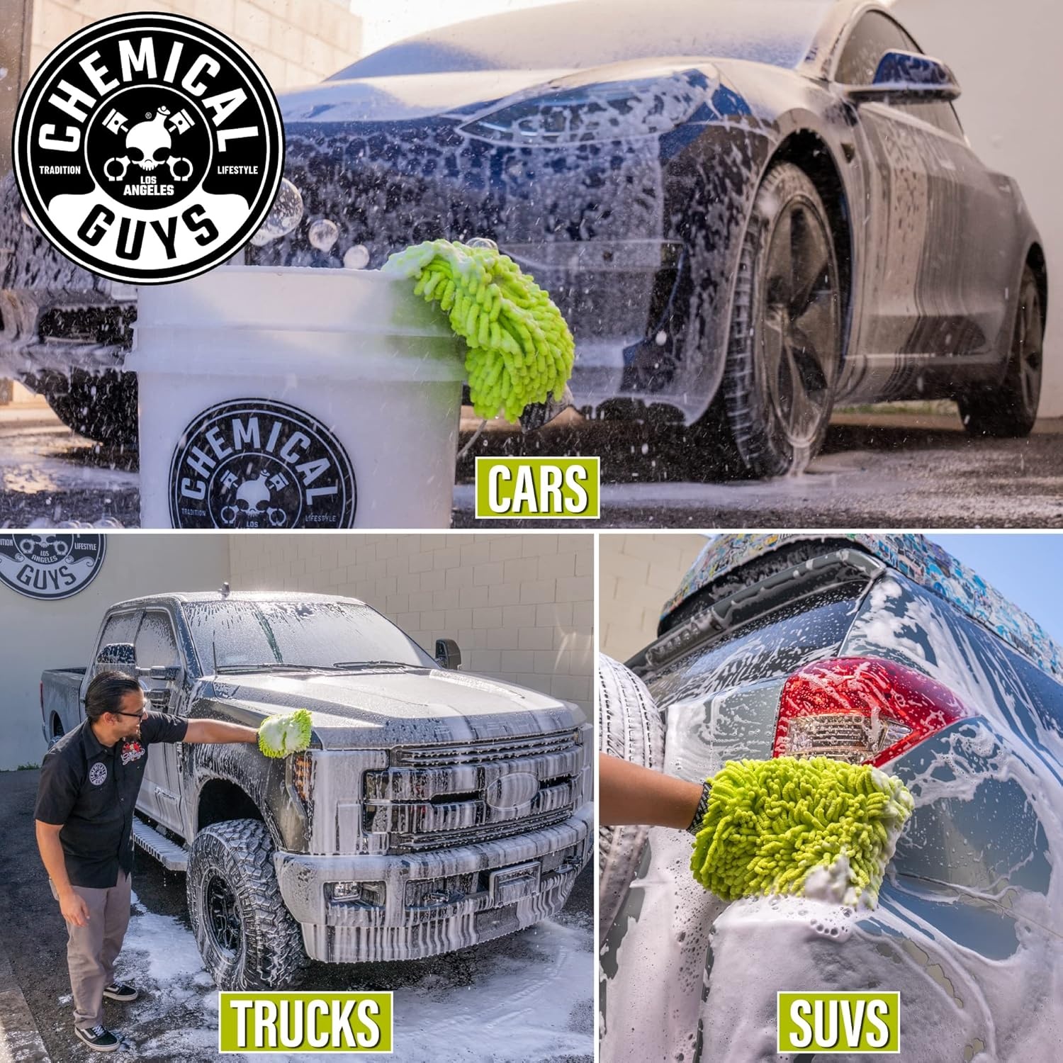image:imageChemical Guys Chenille Microfiber Wash Mitt for Cars ScratchFree 2 PackGreen
