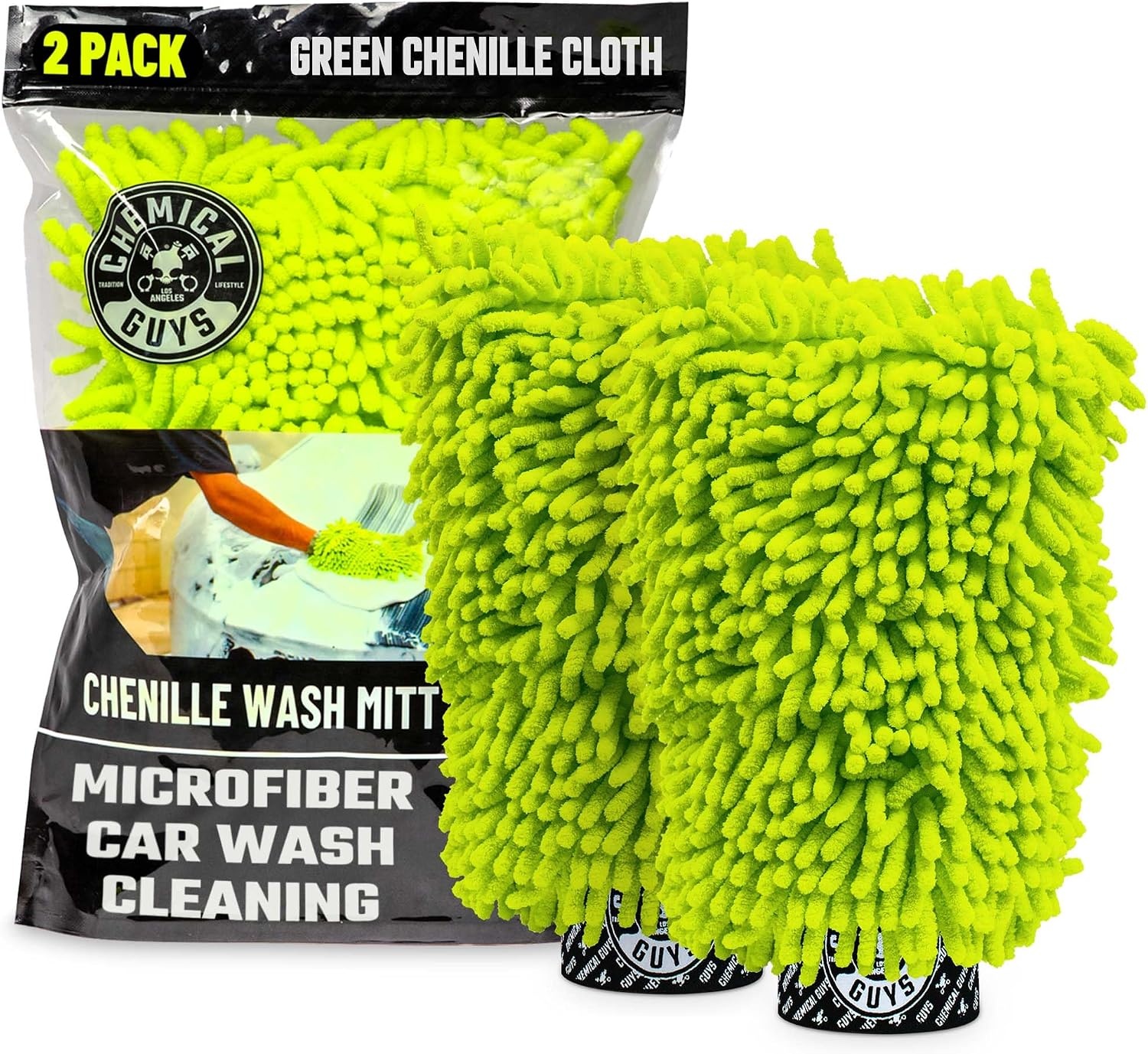 image:imageChemical Guys Chenille Microfiber Wash Mitt for Cars ScratchFree 2 PackGreen