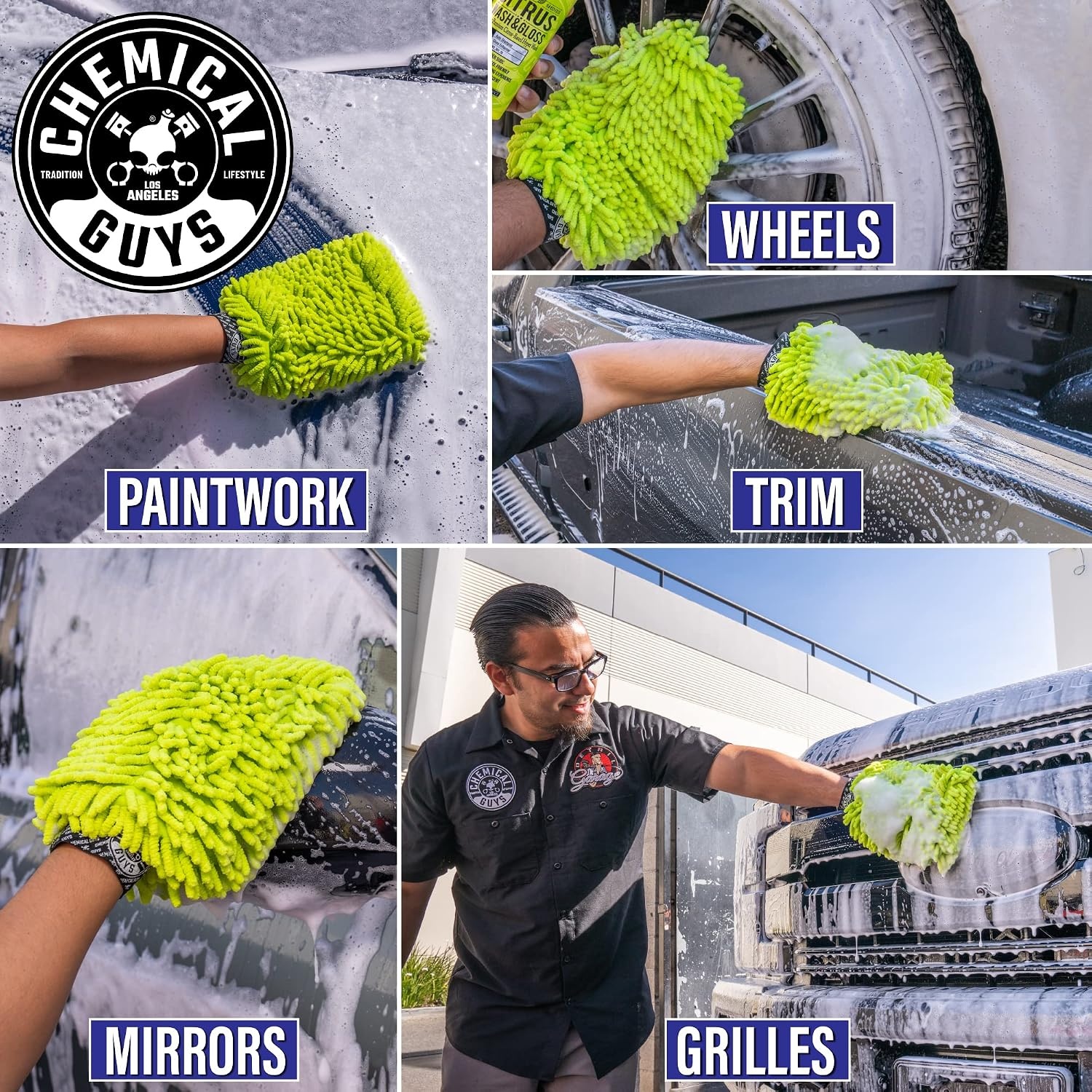 image:imageChemical Guys Chenille Microfiber Wash Mitt for Cars ScratchFree 2 PackGreen